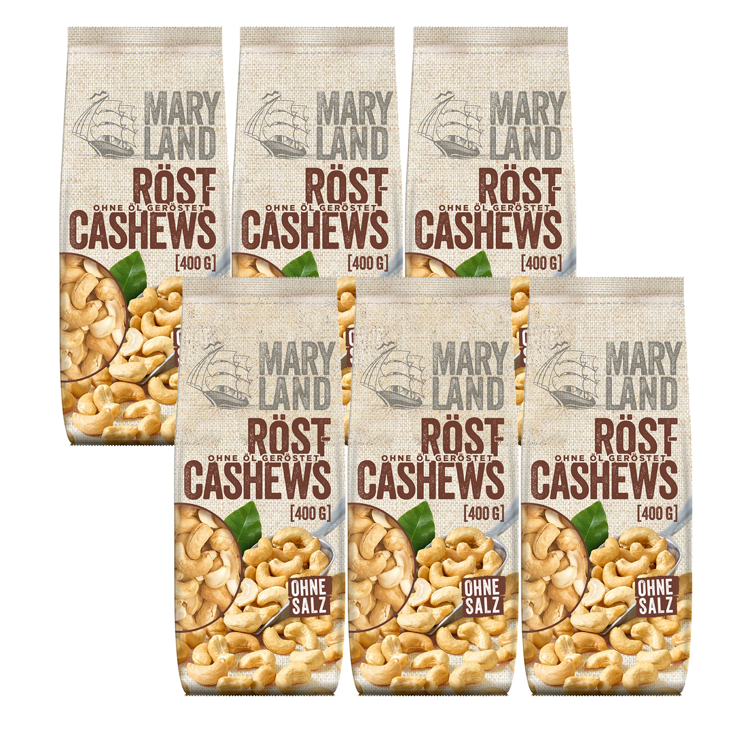 Maryland Röst-Cashews 400g im 6er Pack – Knackige Cashewkerne schonend ganz ohne Öl geröstet – Einzigartiges Aroma aus eigener Röstung in Deutschland (6 x 400g)