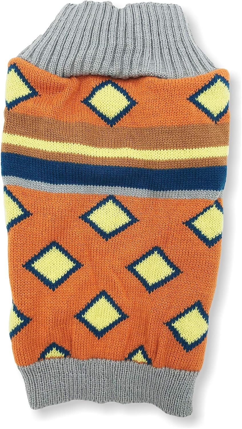 Dog Sweater Knitted Fashion Warm Soft Winter Clothes for Small Large Pet Cat Puppy (XS: Length - 10", Orange Rhombus) - Image 5