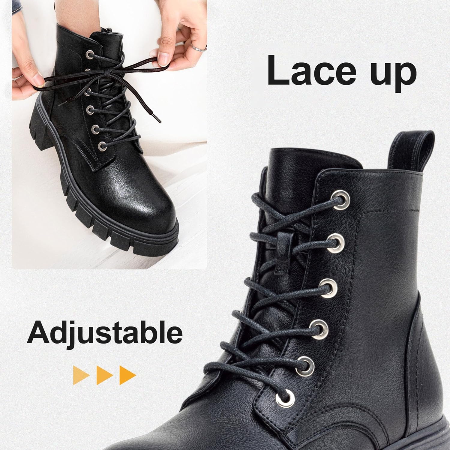 Vepose Women's 9626 Combat Ankle Boots, Lace-up Platform Chunky Heel Booties with Side Zipper - Image 6