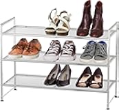 Simple Houseware 3-Tier Stackable Mesh Shoe Rack, Silver