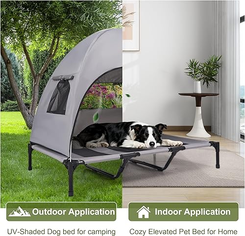 Miniatura 2 de Cama elevada grande para perros con toldo de sombra extraíble, transpirable e impermeable, cuna para mascotas al aire libre para perros de hasta 110