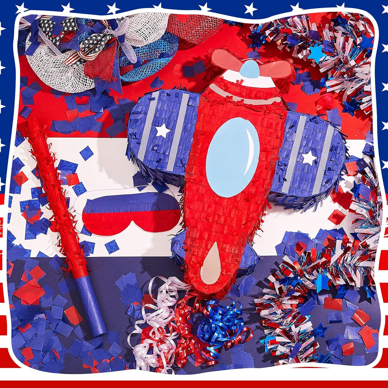 Leyndo 17'' Airplane Patriotic Piñata Red White Blue Colored Patriotic 4th of July Piñata for Independence Day, Memorial Day, American Celebration Party Decoration