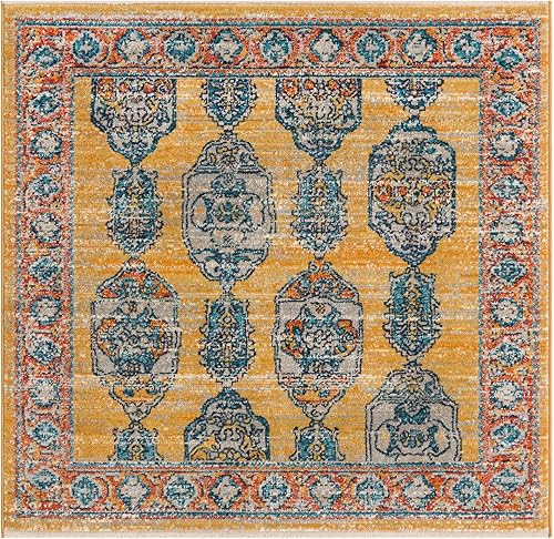 Miniatura 3 de Unique Loom Lola Collection - Alfombra gruesa (3 pies 11 pulgadas, cuadrada, amarilloazul)