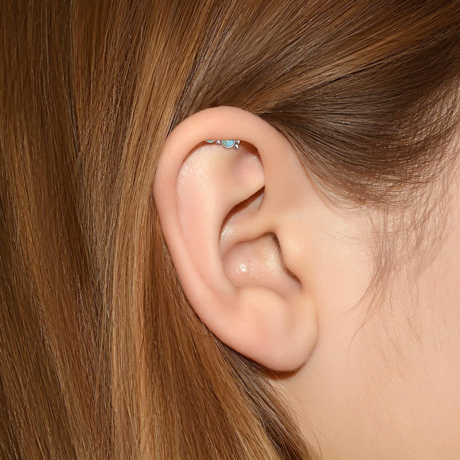 "Implant Grade Titanium Cartilage Barbell - Cartilage Piercing Earring, Opal Cluster Cartilage Stud"