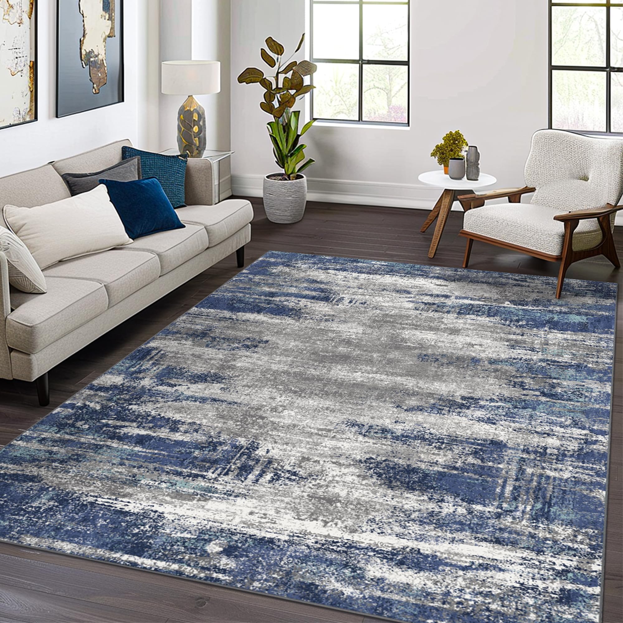 BEIMO 2X3 Area Rugs for Living Room Bedroom, Modern Abstract Blue Print Indoor