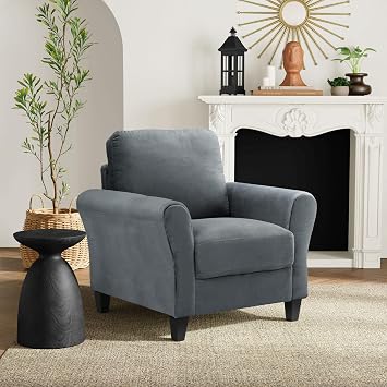 Studio Living Watford 35.4" Arm Chair, Traditional Style, Pocket Coil Comfort, Black Legs, Microfiber Fabric, Dark Gray
