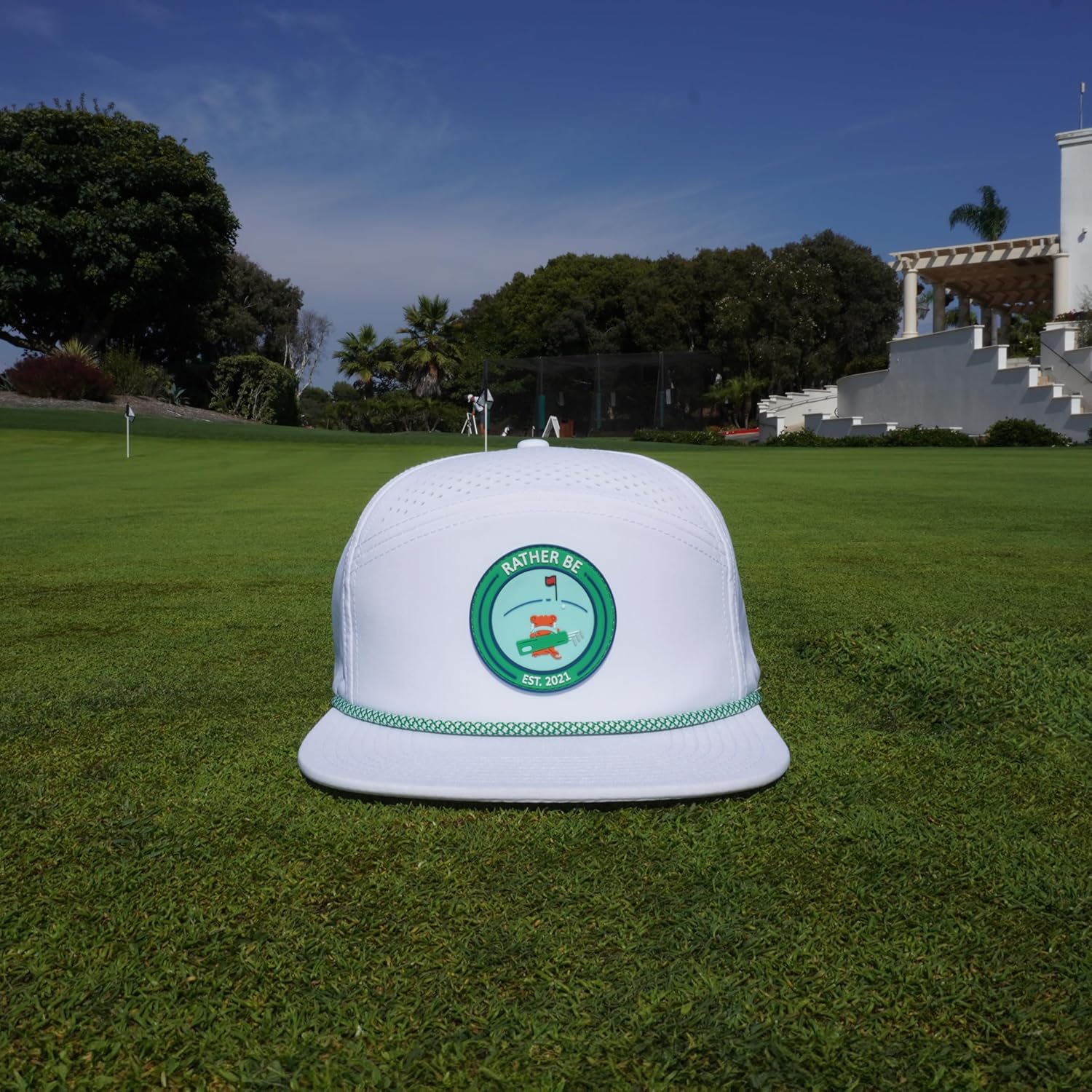 Rather Be Golfing Club Hat - White Rope with Tiger Golfing Patch, Water-Resistant Baseball Caps Large