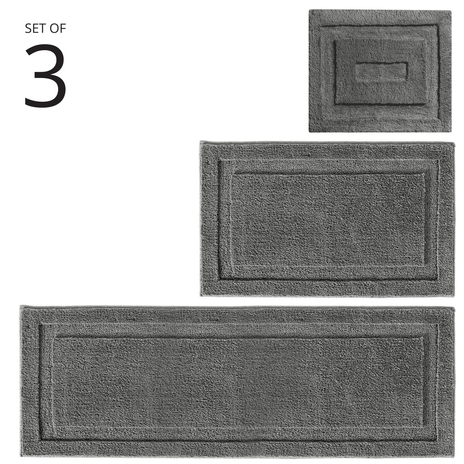 mDesign rutschfester Badteppich – Mikrofaser Badläufer für Bad oder Küche – schnelltrocknender Duschvorleger – 3er-Set – dunkelgrau