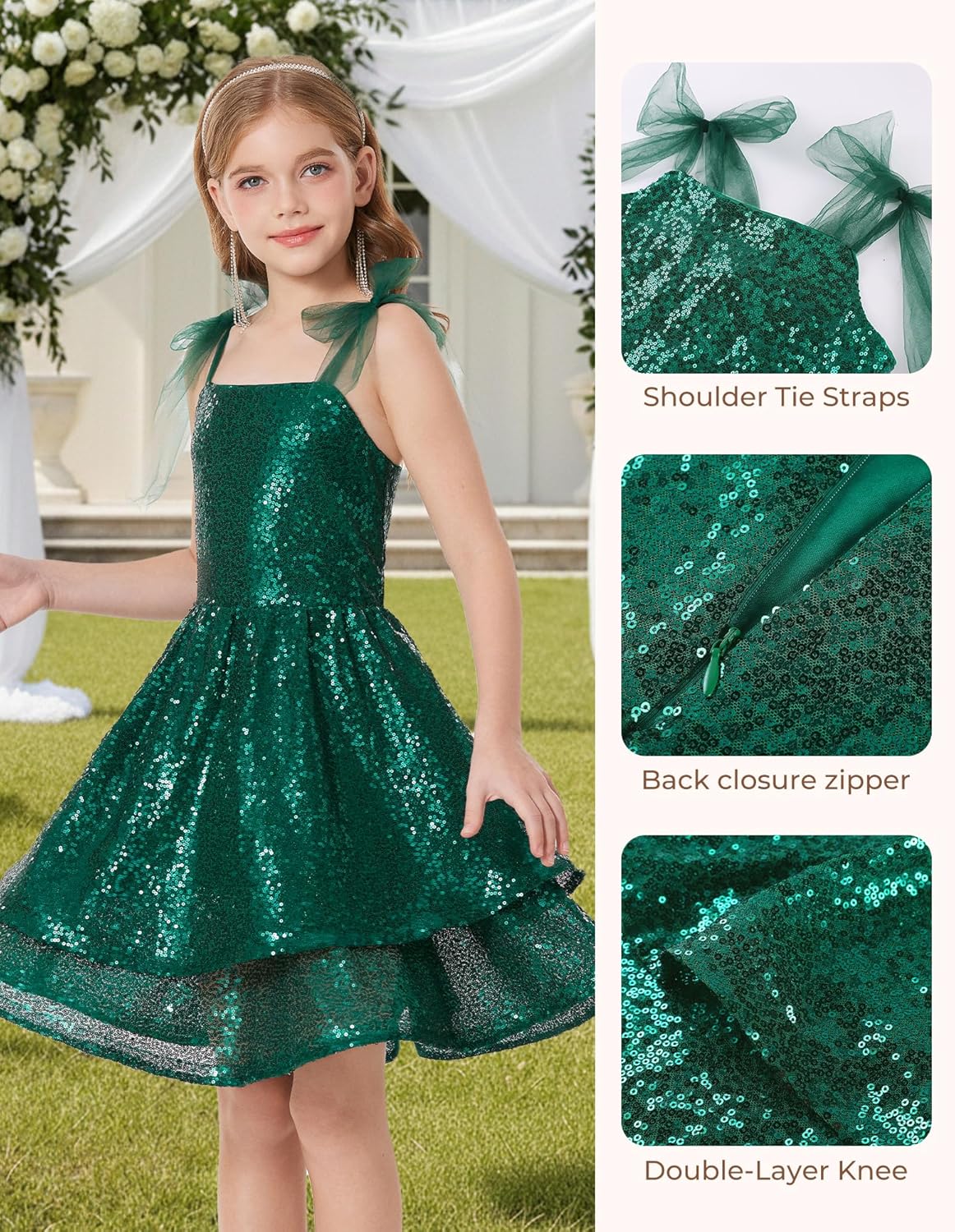 GRACE KARIN Gold Girls Sequin Dress Sparkly Girl Fancy Daughter Dance Mini Dresses Kids Birthday Wedding Formal Party - Image 3
