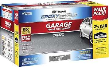 Rust-Oleum 365186 EPOXYSHIELD Garage Floor Coating Kit, 2.5 Car, Gloss Dark Gray