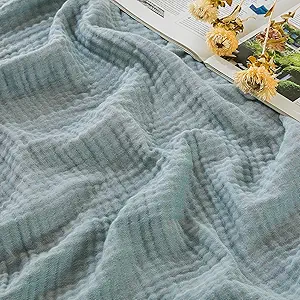 EMME Cotton Muslin Twin Blanket Breathable Gauze Soft Lightweight Blankets Adults Gifts for Women (Heather Teal, 60"x80")