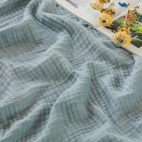 EMME Cotton Muslin King Blanket Bed Layering Bedspread Coverlet Breathable Gauze Blanket Soft Lightweight (Heather Teal, 108"x90")