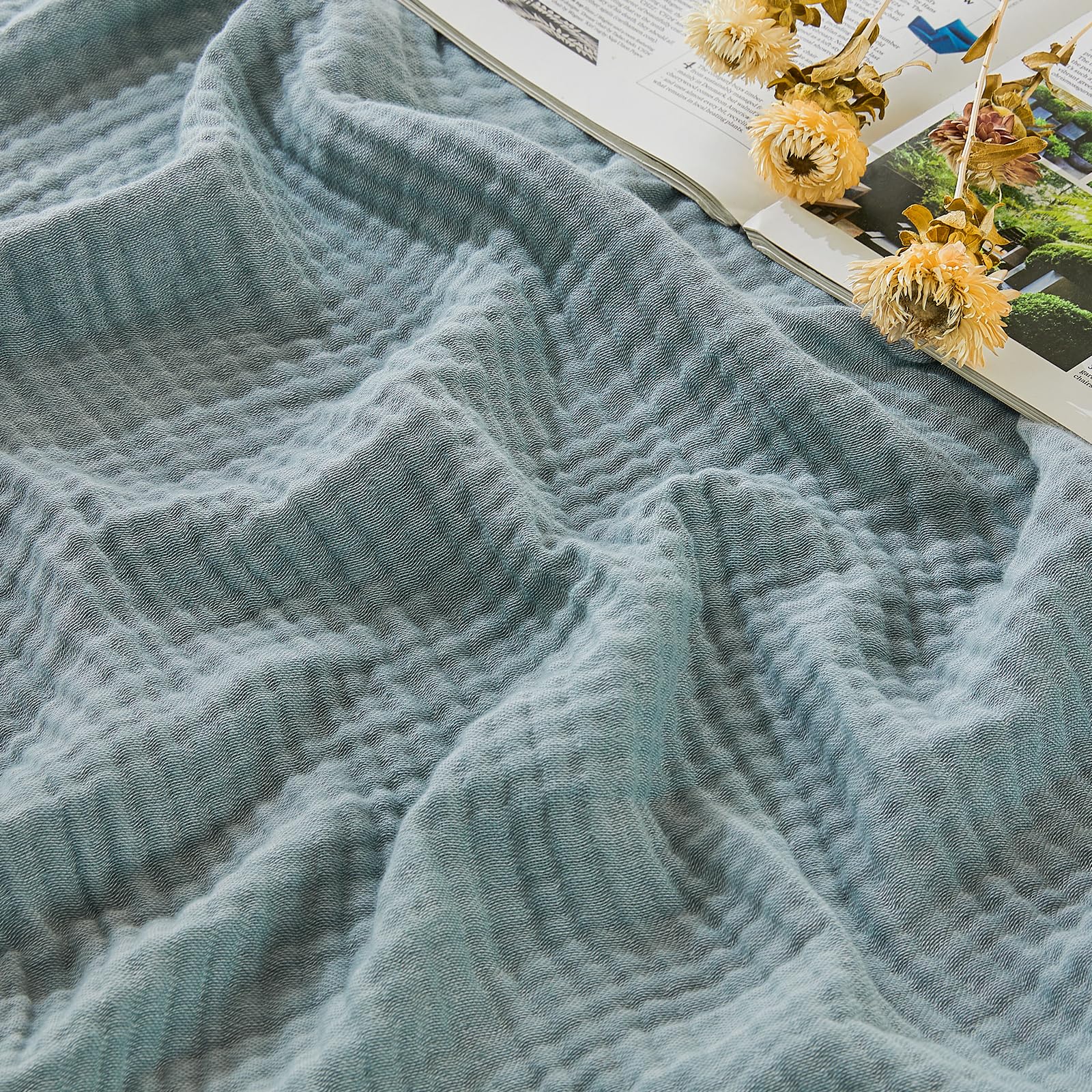 EMME Cotton Muslin Large Throw Blanket Couch Breathable Gauze Soft Lightweight Bed Blankets Adults (Heather Teal,127x177cm)