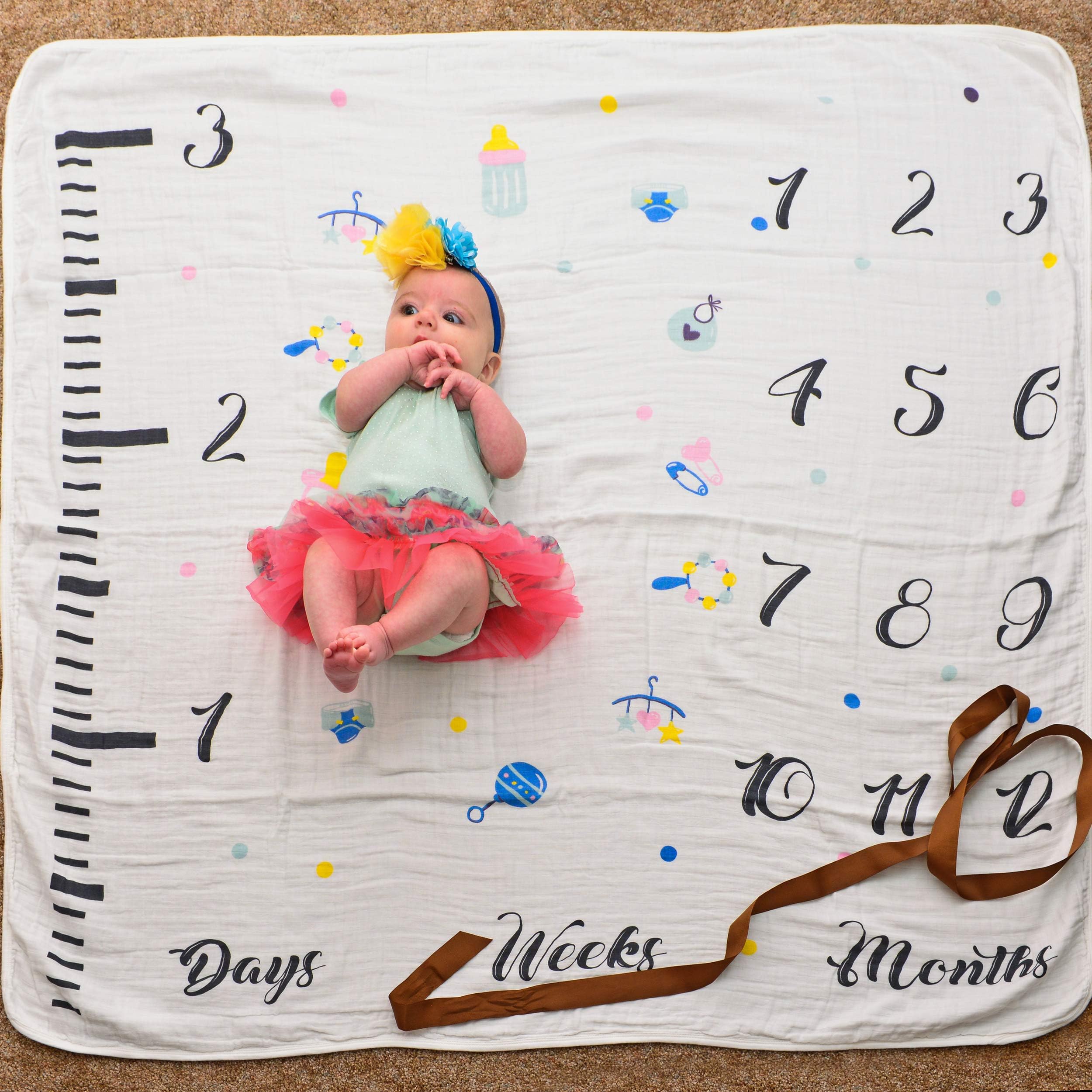 Babboo Baby Monthly Milestone Blanket for Boys & Girls | Newborns & Infants Personalized Photography Prop | Watch & Picture Baby Growth | Large 47x47 | All-Natural Soft Cotton Muslin, 4 Layers