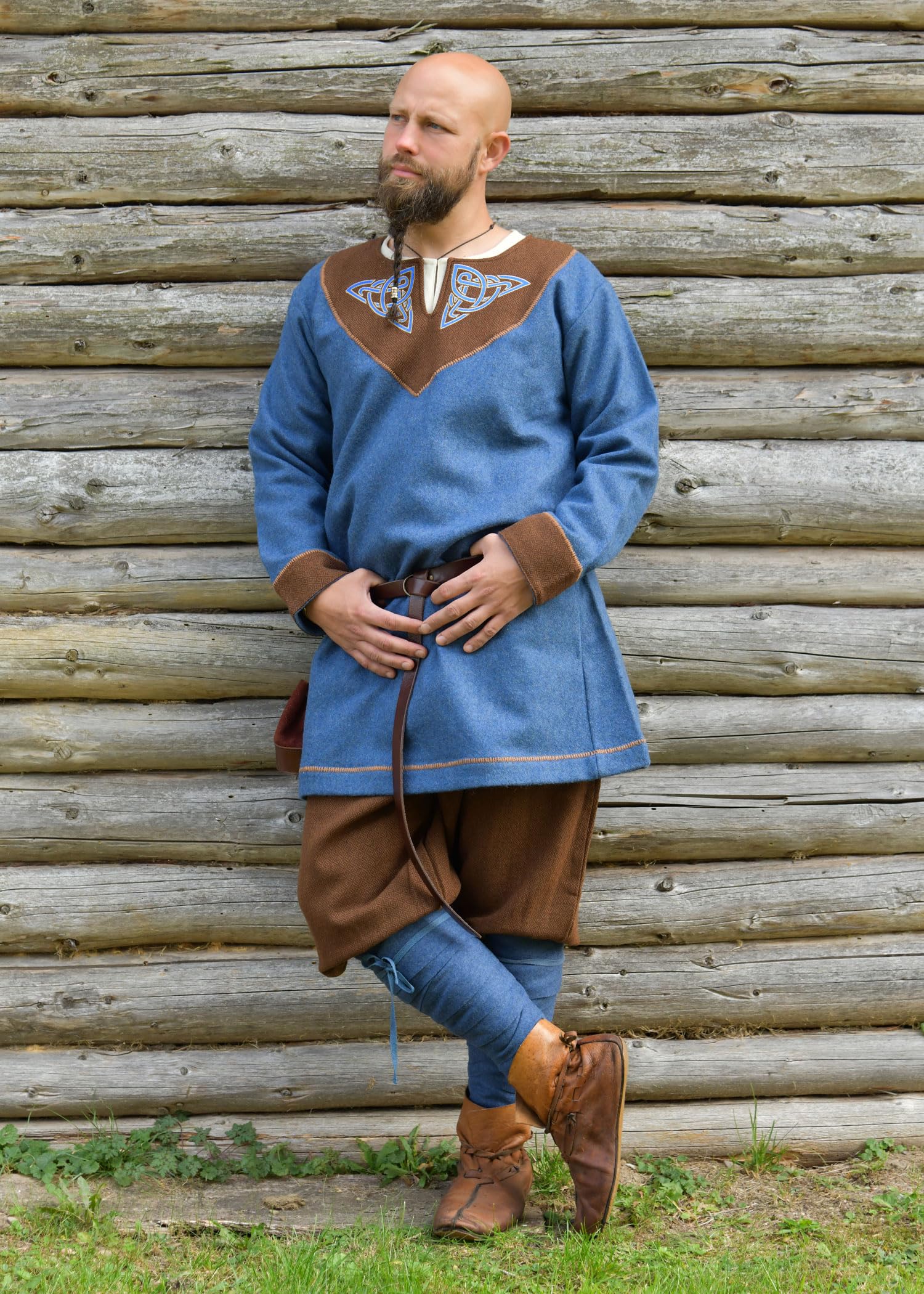 Battle-Merchant Wikinger Tunika Esben aus Wolle, Herren | Mittelalter Hemd, mit Stickerei, Langarm, für Reenactment, LARP & Fantasy Cosplay