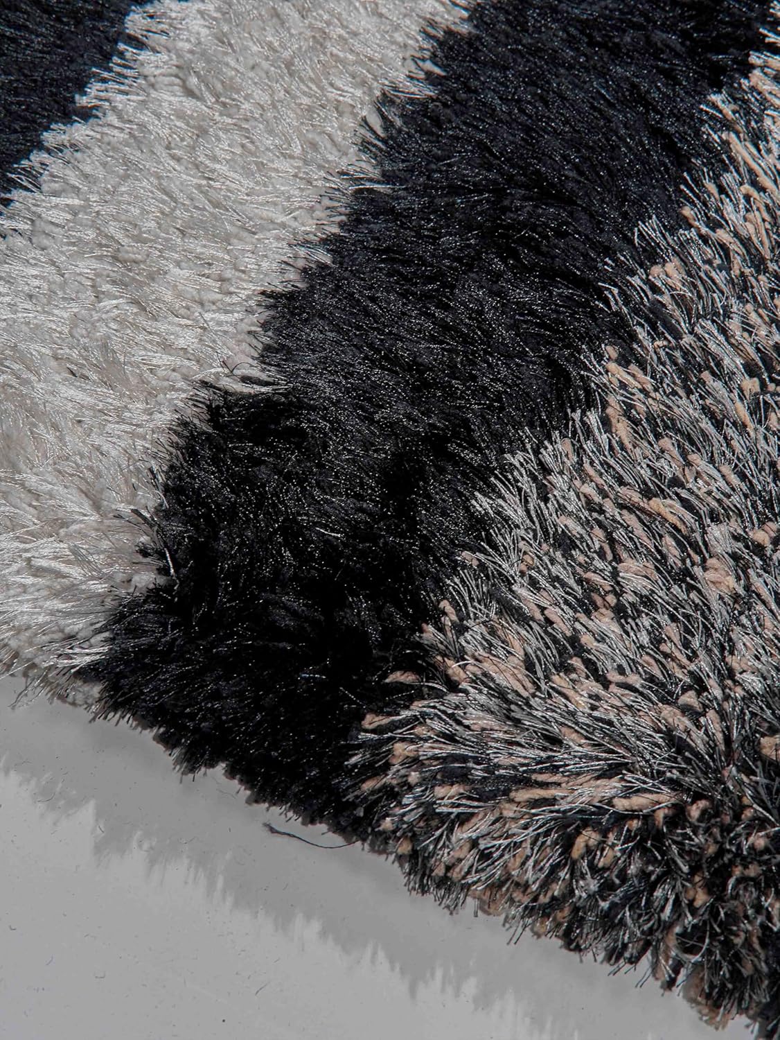 Rugsotic Carpets Hand Tufted SHAG Polyester ECO-Friendly Area Rugs - 5'x8', Rectangle, Black Beige, Geometric Modern Design, High Pile Thick Handmade Anti Skid Rugs for Living Room K00013
