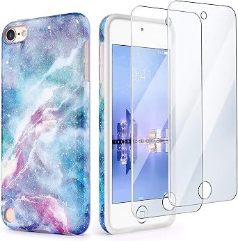 حافظة الجيل السابع من iPod Touch مع واقيين للشاشة، حافظة IDWELL iPod Touch 6 iPod 5، حافظة واقية مرنة مضادة للخدش من مادة TPU الناعمة، أحدث طراز، إصدار 2019، Blue Fantasy Sky