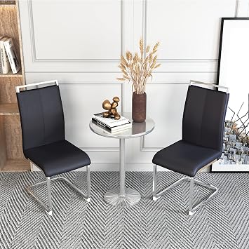 Dining Chairs Set of 2 Black and Silver Legs