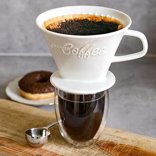 Miniatura 6 de Creano Gotero de café de porcelana, color blanco, cafetera de cono de cerámica, cafetera para bolsas de filtro, tamaño 4, preparación manual fácil