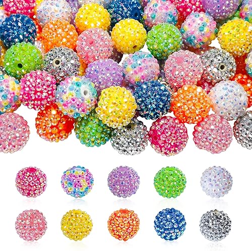 CREATZONE 40 cuentas de bola de goma de mascar de diamantes de imitación de 0.787 pulgadas, 10 colores, cuentas redondas de bola de disco de resina,