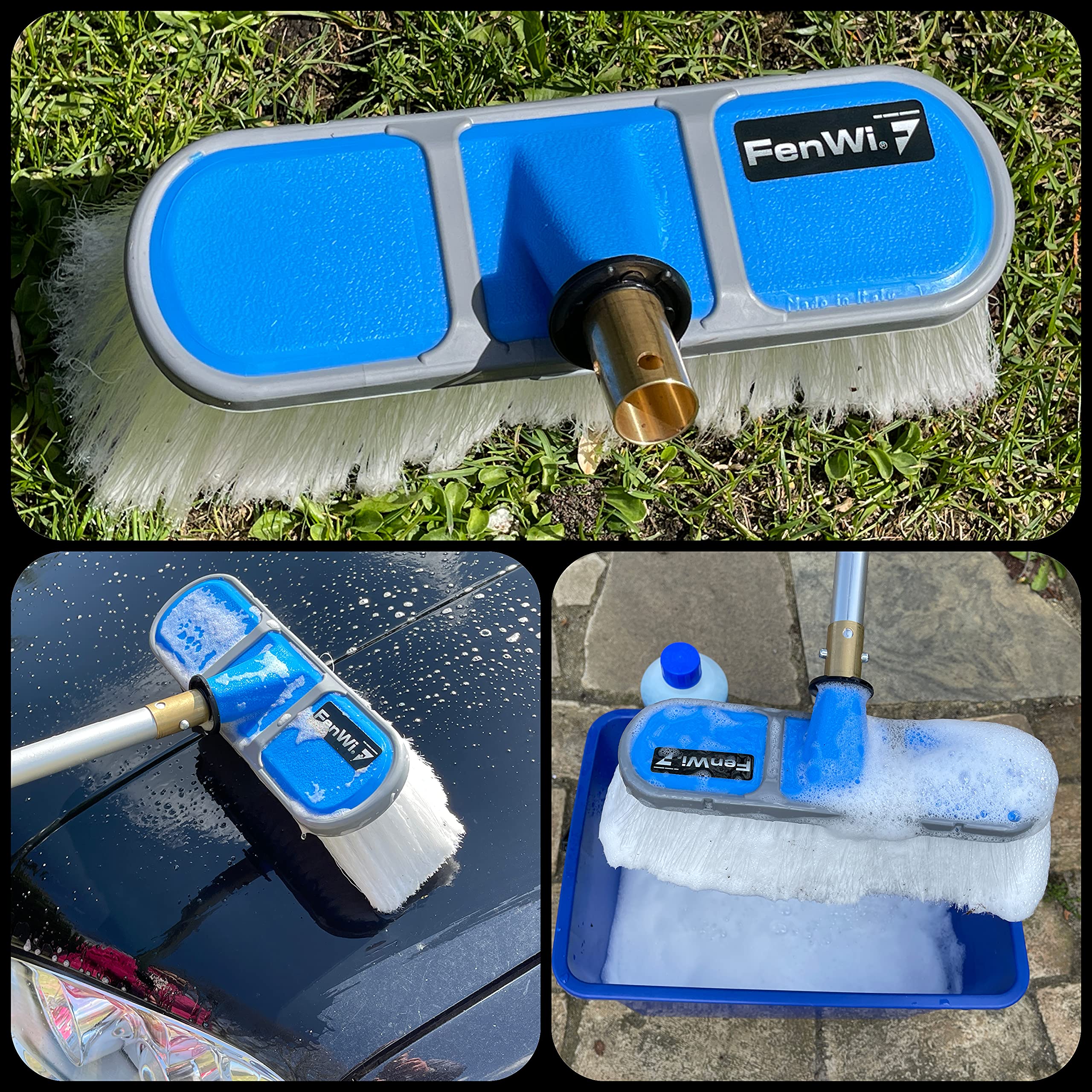 FenWi Waschbürste blau mit weißen Schonborsten/Glasbürste für Glasflächen und Photovoltaik/Solarbürste als Zubehör zur Teleskopstange
