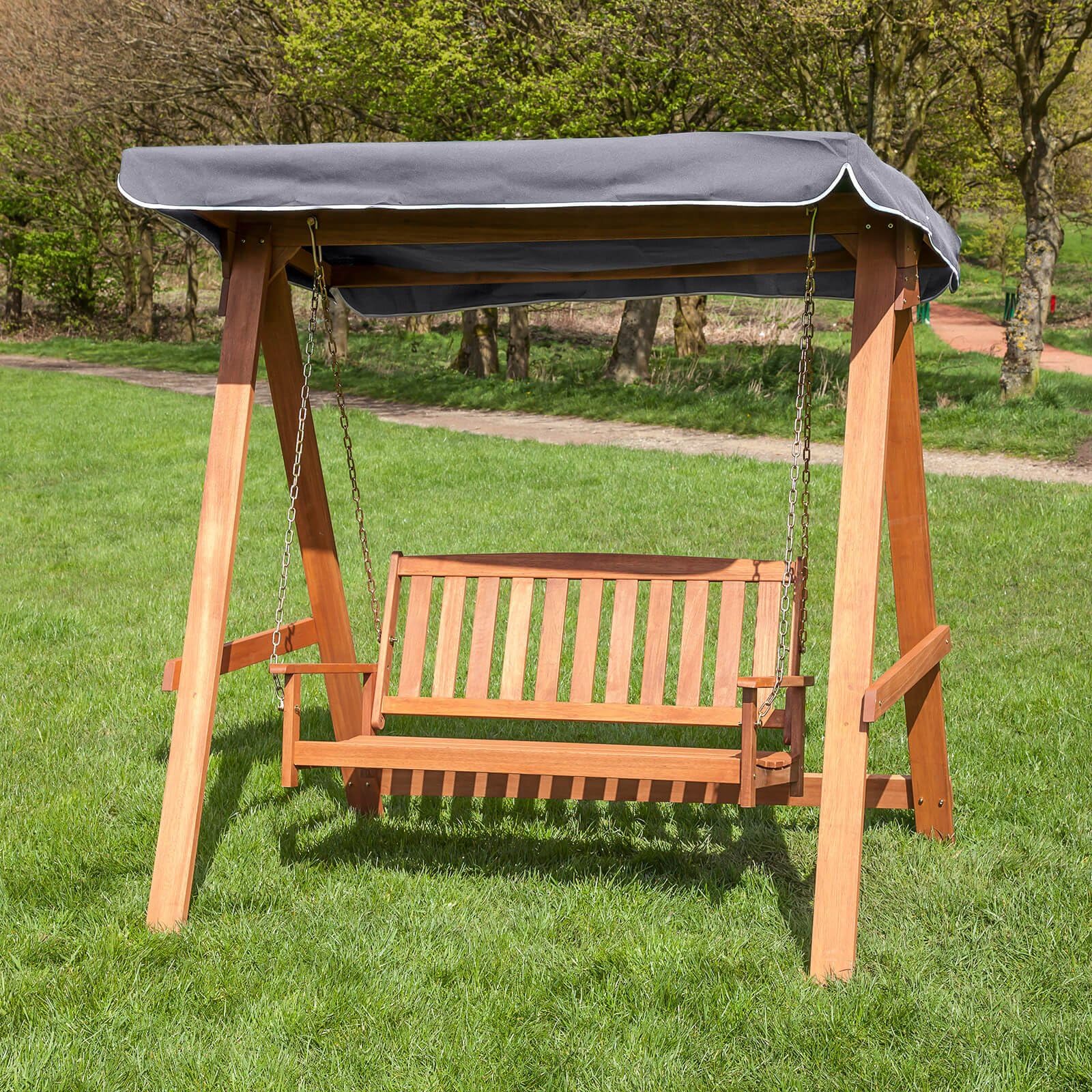 Alfresia 2 Seater Wooden Swing Seat with Grey Canopy