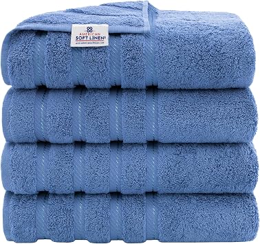 American Soft Linen 100% Cotton Luxury Turkish Towels, 4 PC Bath Towel Set | Soft Absorbent Quick Dry OEKO Tex Standard 100 Certificated Durable Machine Washable Breathable Premium Hotel Quality
