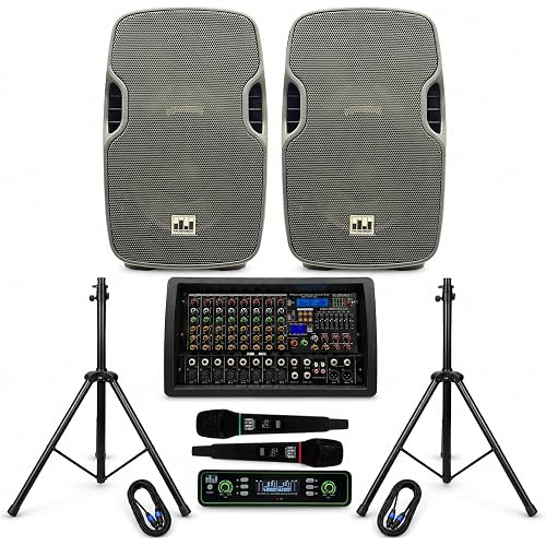 MUSYSIC 4500W PA System Package, 15" DJ Speakers, amp, Bluetooth Mic Mixer