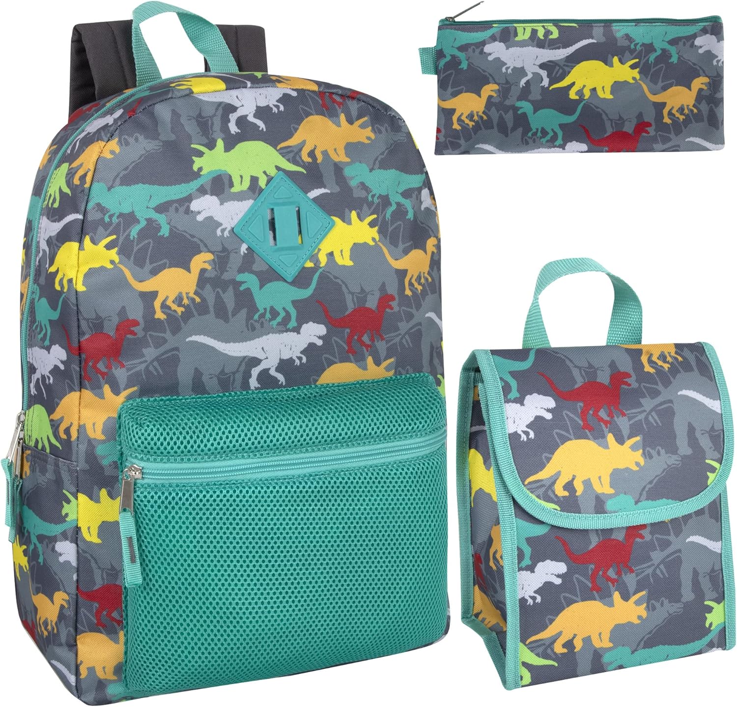 Trail maker Backpack with Lunch Box and Pencil Case for Girls and Boys, 17 Inch Backpacks for Kids for School (Dancing Dinosaurs)