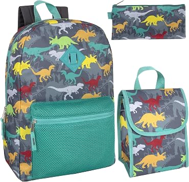 Trail maker Backpack with Lunch Box and Pencil Case for Girls and Boys, 17 Inch Backpacks for Kids for School Dancing Dinosaurs