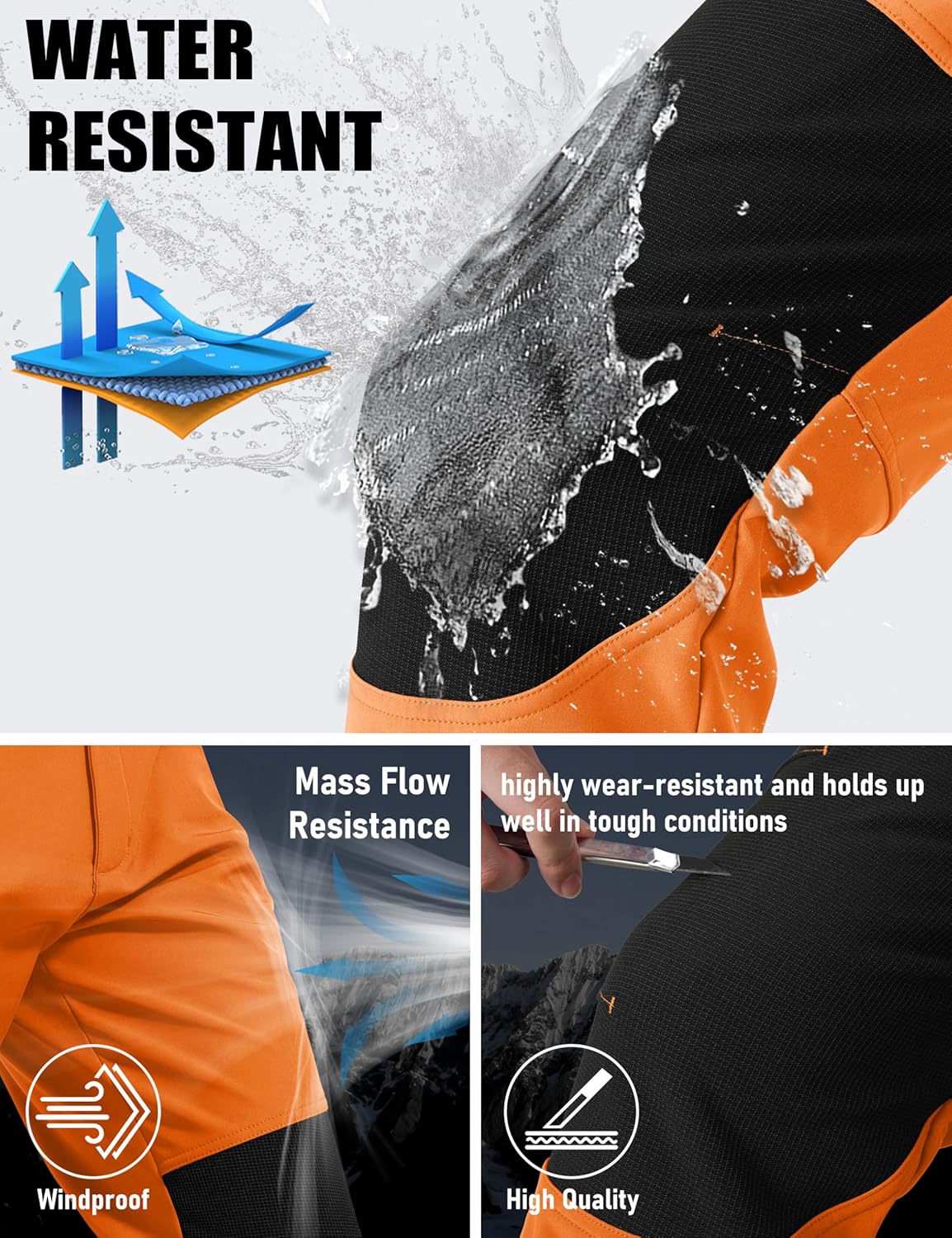 MAGCOMSEN Men's Snow Ski Pants Fleece Lined Winter Water Resistant Insulated Work Hiking Snowboard Pants 4 Pockets