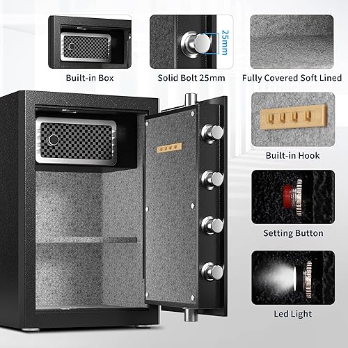 Miniatura 4 de HSDYS Caja de seguridad biométrica de lujo de 2.3 pies cúbicos, caja fuerte grande de seguridad para el hogar con teclado digital de pantalla táctil