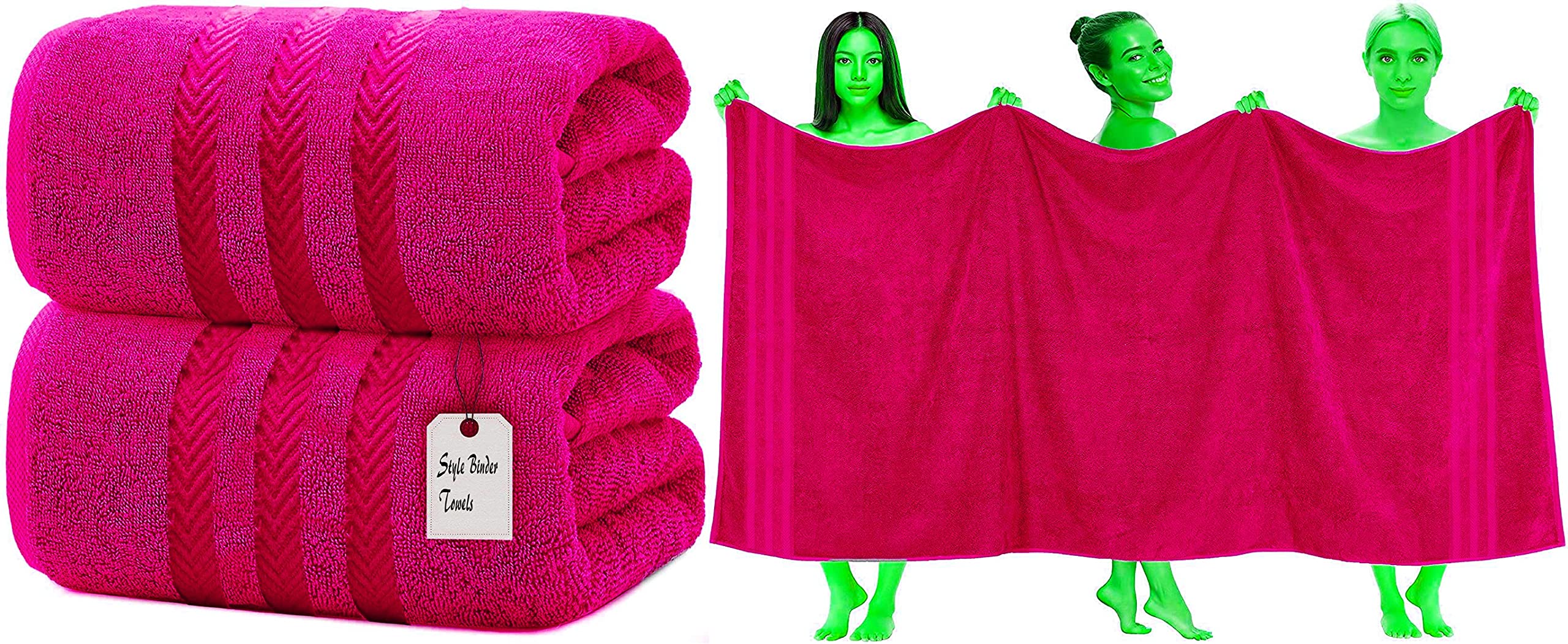 S B 2 X Super Jumbo Bath Sheets (100 x 200 cm) Premium 100% Egyptian Cotton Extra Large Bath Sheet Towel Set Highly Absorbent & Quick Dry Hotel Quality Towels (Hot Pink)