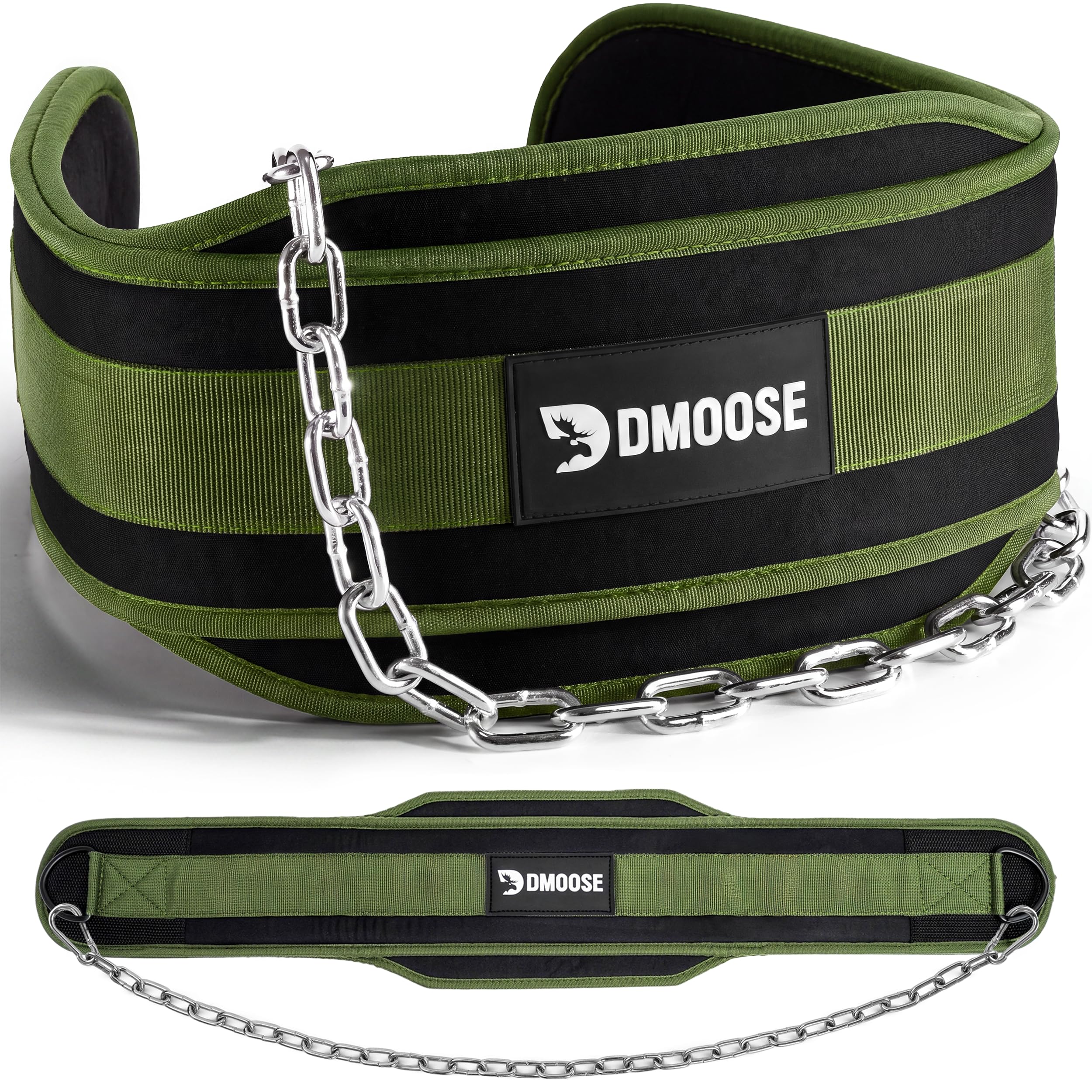 DMoose Fitness Cinturón de inmersión para levantamiento de pesas, dominadas, sentadillas y inmersiones, cadena de acero robusta de 36 pulgadas, cómodo acolchado de neopreno que soporta 350 libras