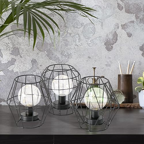 Miniatura 7 de Lámparas de acento modernistas, juego de 3, resistentes luces de hadas con bombillas LED, circulares, estilo geométrico, inalámbricas, 3 pilas AAA