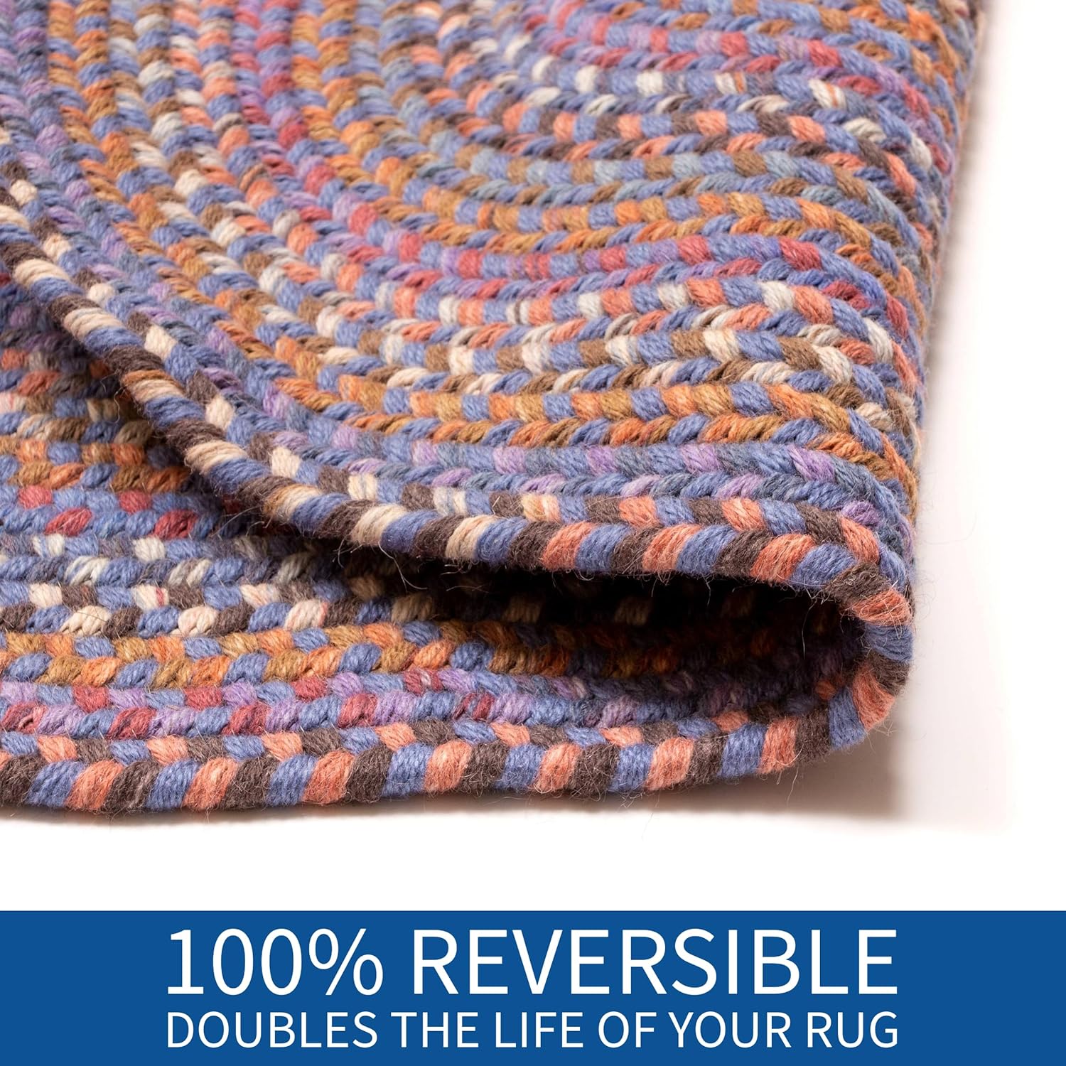 Super Area Rugs Premium Wool Braided Rug - Soft & Reversible Woven Rug- Made in USA - Blue, 2' X 6' Runner