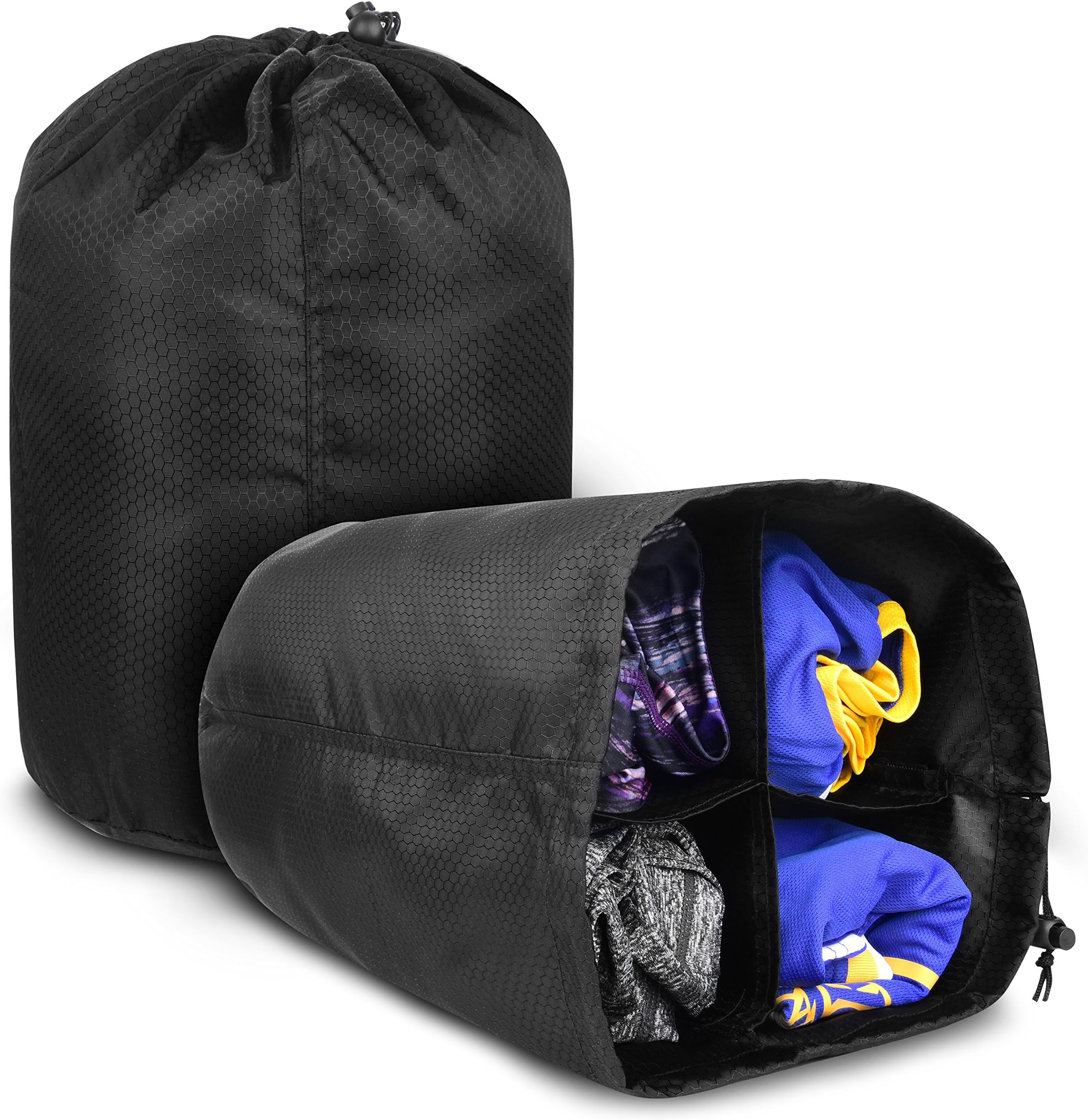 Compression Stuff Sack, Travel Organizer Bag, Organizer for Everyday Travelers, Camping & Hiking, Pack by Day or by Type, Waterproof Space Saving Bag with 4 Spacious Compartments, Black