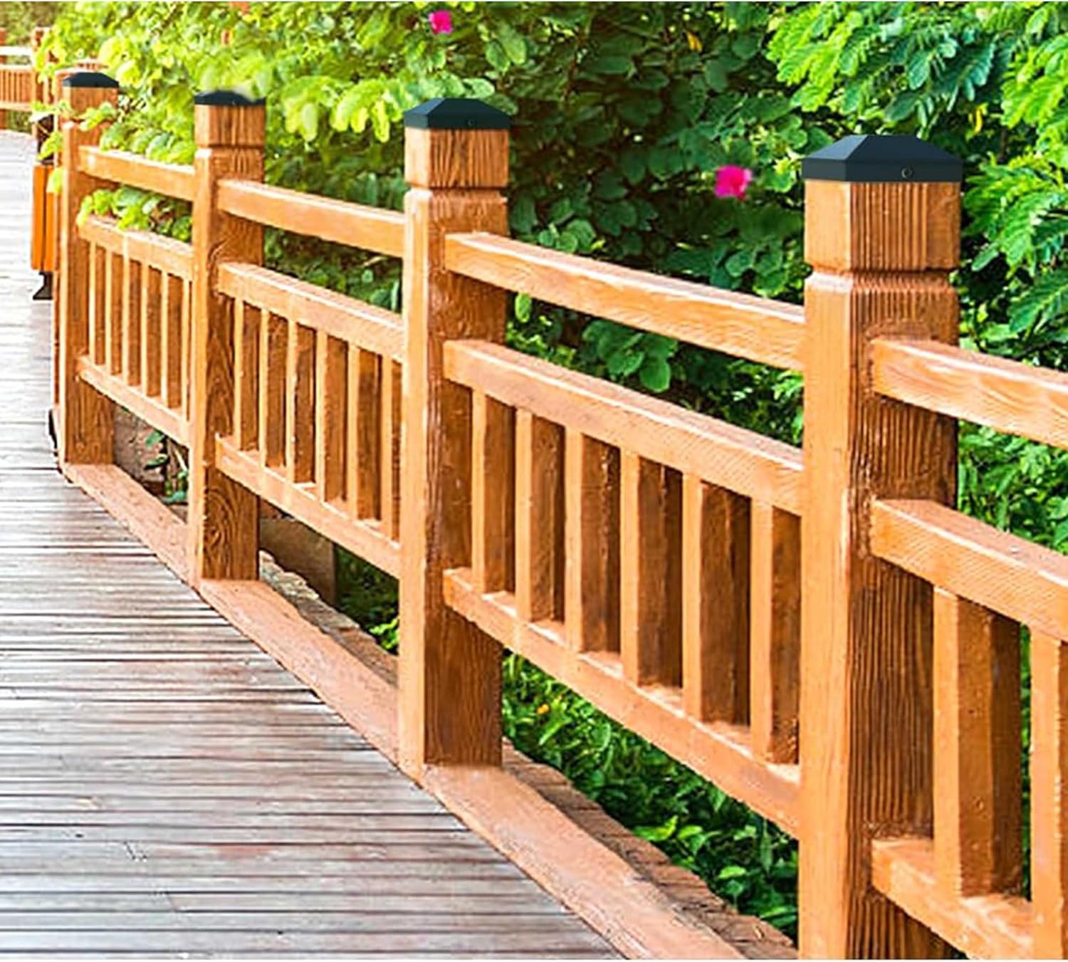 4"x4" Black Wood Fence Post Caps (Fits 3.5" x 3.5"),PP Plastic Water-Proof UV-Proof Fence & Deck Post Caps with Screws,Keep Post from Cracking and Rotting (6)