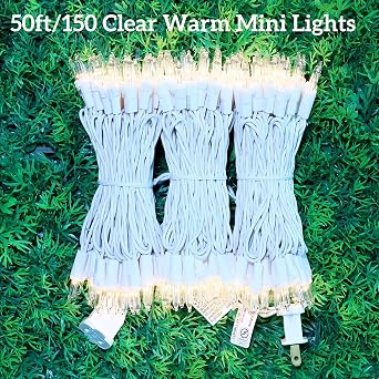 150 Warm Clear Christmas Lights, UL List and Commercial Grade White Wire String Lights 50 FT, for Indoor Outdoor Party, Garden, Patio, Trees.