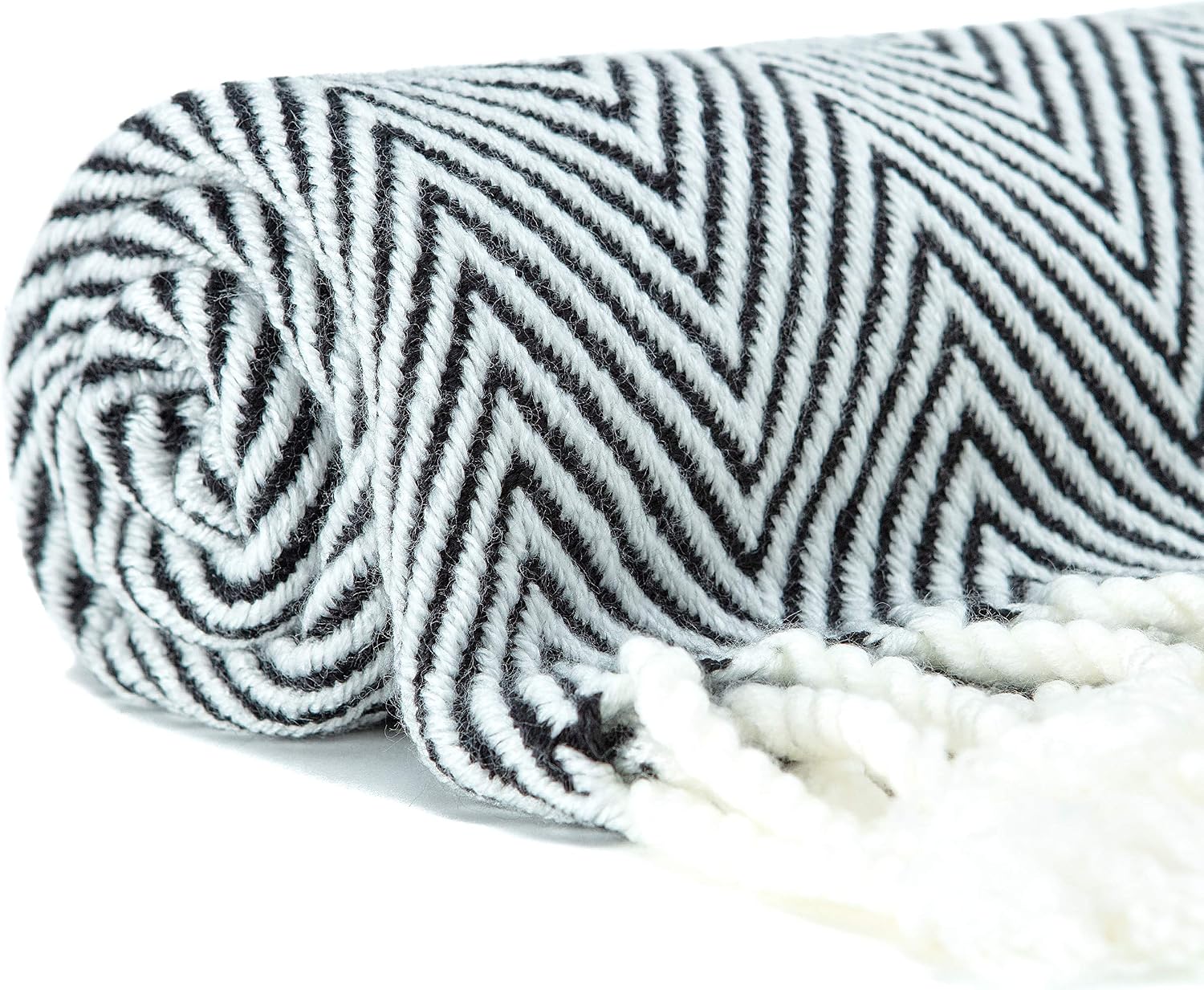 Chanasya Premium Chevron Super Soft Acrylic Throw Blanket with Tassels Cozy Lightweight Fluffy Woven Blanket for Bed Sofa Chair Couch Living Bed Room Black and White Blanket (50x65 Inches) Black