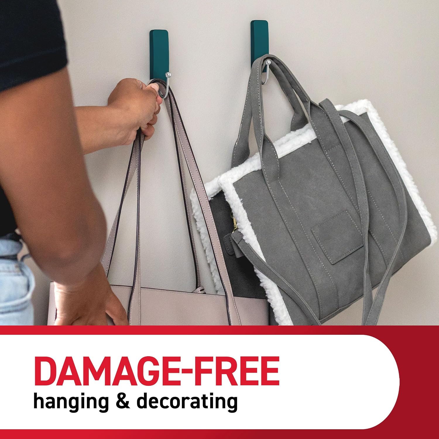 Command Medium Hooks, Twilight Teal, 4 Hooks, 6 Strips, Great for Back to School Dorm Room Decorations and Classroom Organization, Holds up to 3 lb