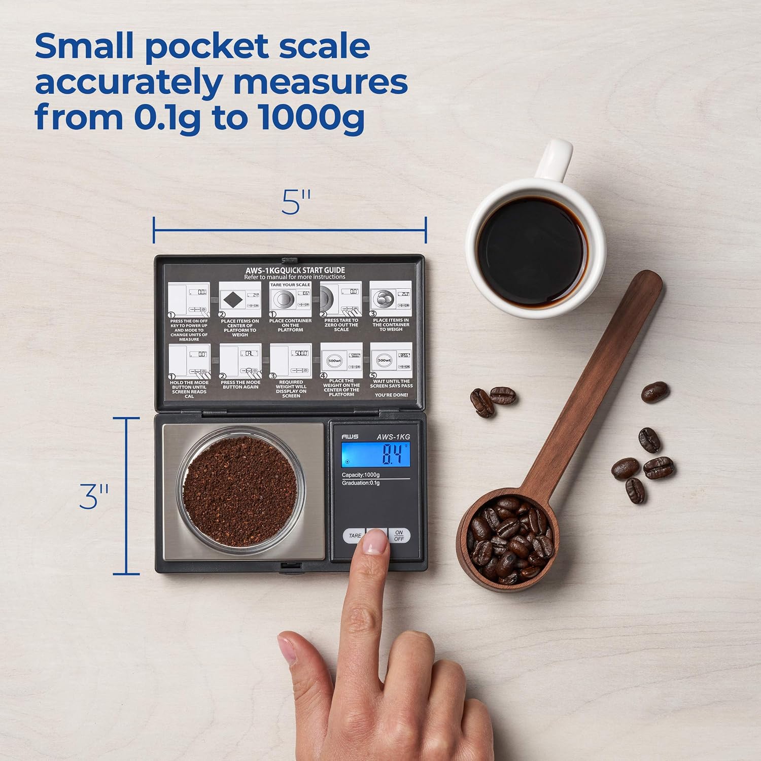 AWS Series Digital Pocket Weight Scale 1kg x 0.1g, (Black), AWS-1KG-BLK