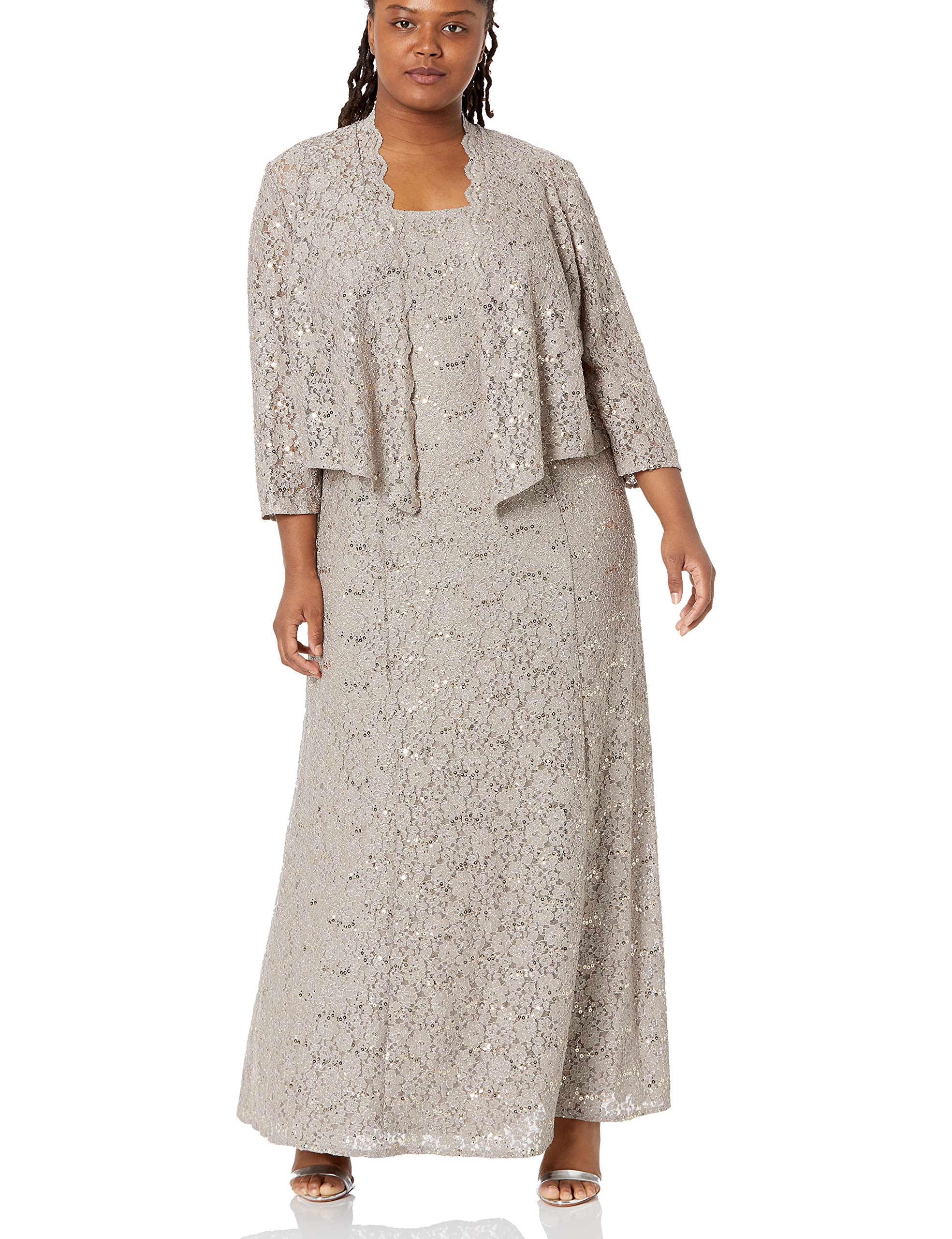 Alex EveningsWomen's Plus-Size Long A-line Scoop Neck Dress with Jacket