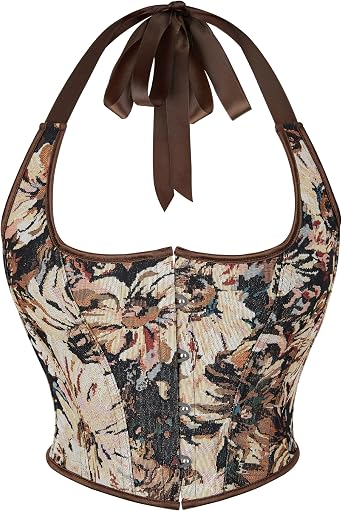 Mawjom Women Vintage Bustier Corset Tops Floral Shapewear Renaissance Camisole Lingerie Halter Neck Vest