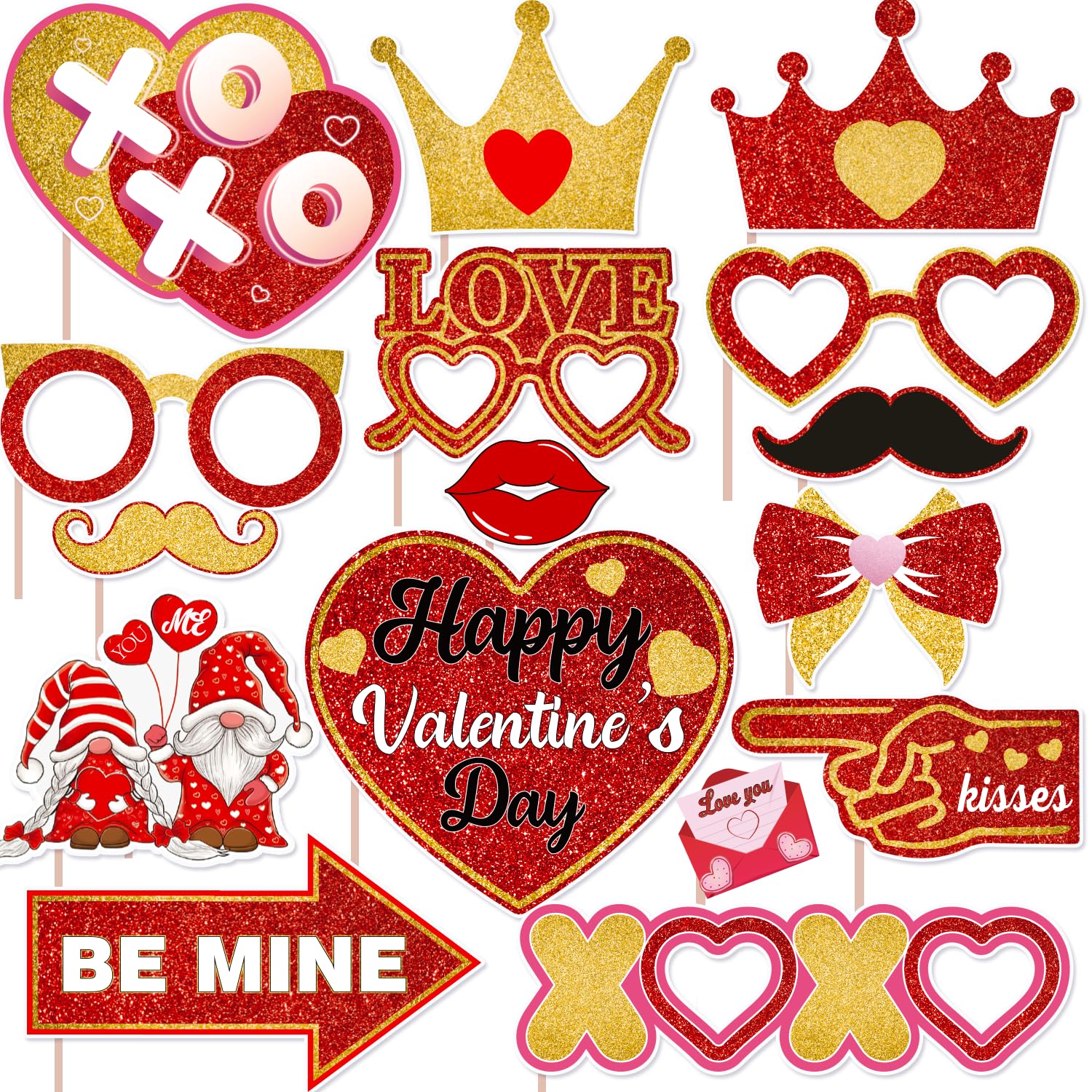 Valentines Day Decorations Photo Booth Props Red Glittery Valentines Day Party Decorations Photo Booth Props Kits for Valentine's Day Wedding Bridal Party Supplies