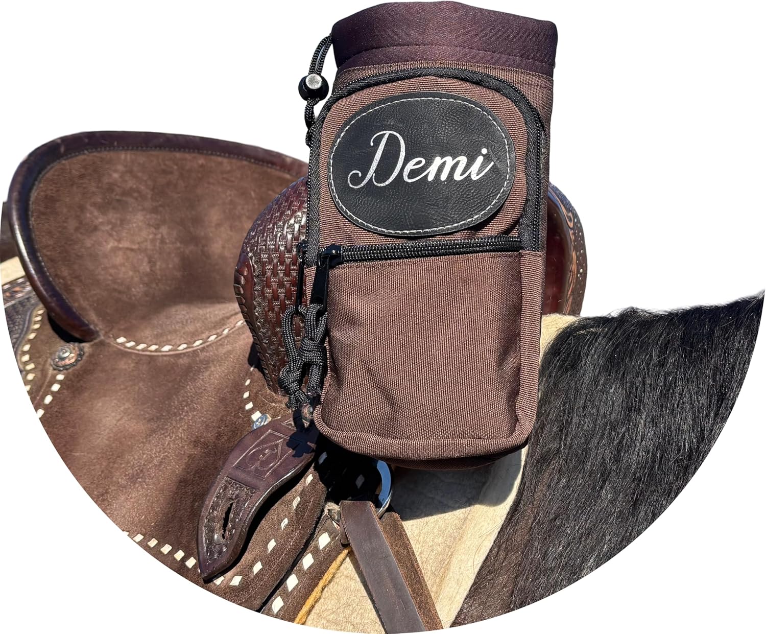 Personalized Horse Saddle Water Bottle Holder, Brown, Multi Pocket Horse Saddle Drink Holder up to 40oz, Horse Gifts, Horse Stuff Horse Tack
