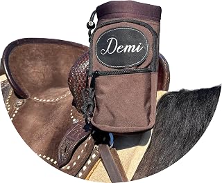 STARKENBURG COMPANY Personalized Horse Saddle Water Bottle Holder, Brown, Multi Pocket Horse Saddle Drink Holder up to 40oz, Horse Gifts, Horse Stuff Horse Tack