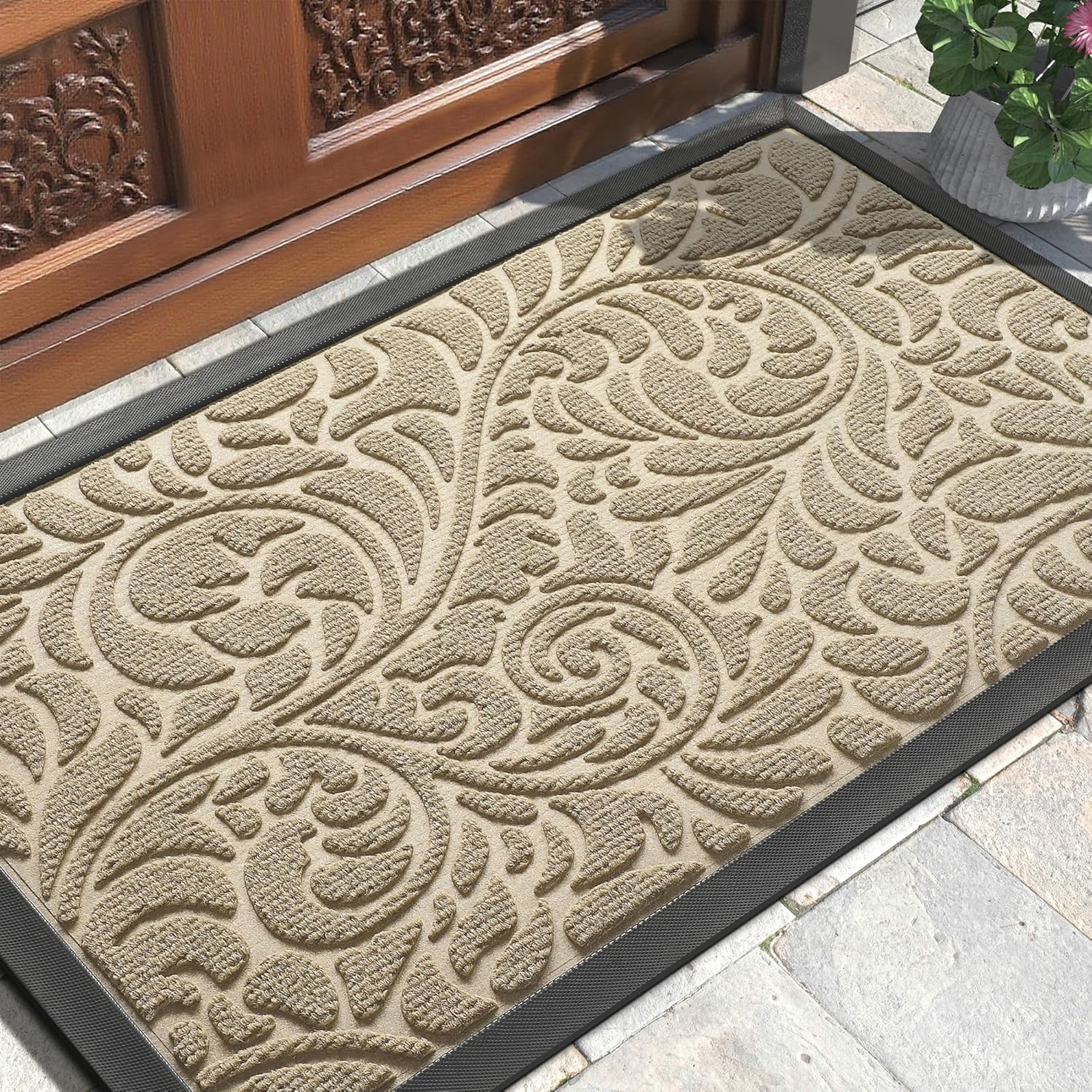 Yimobra Large Door Mat Outside Entrance 36x24, Waterproof Sturdy Outdoor Mats for Front Door, Heavy Duty Non-Slip Doormat for Garage Patio Entryway Indoor, Easy Clean, Beige