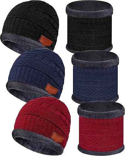 3 juegos de gorro de invierno para niños, gorro y bufanda de punto cálido para niños, bufanda de invierno para niños de 5 a 14 años