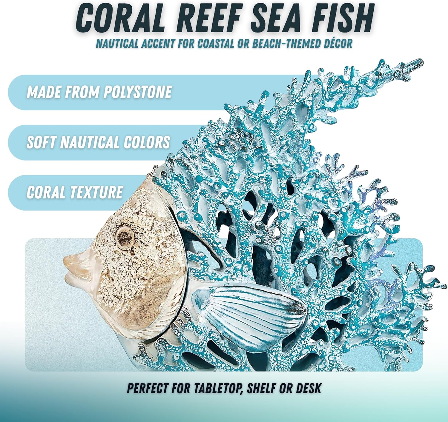 Ocean Decor Coral Reef Angelfish Sculpture Beach Home Decor Coastal Tabletop Collection 11 in x 10 in (Sky Blue)